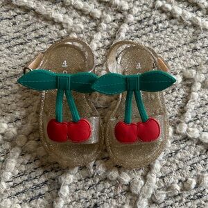 Gold Glitter T Strap Cherry Jelly Sandals